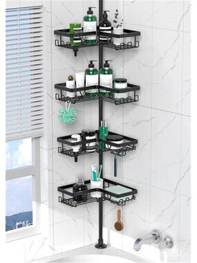 Corner Shower Caddy Adjustable 4 Tier Tension Pole Bathroom Organizer Rustproof
